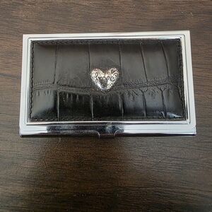 Brighton Black Leather Card Holder with Silver Heart
